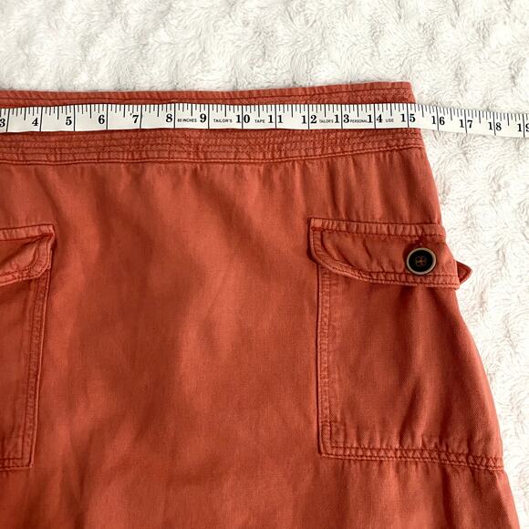 Anthropologie Orange Cotton Linen Blend Boho Cargo Utility Mini Skirt 10 - Picture 8 of 9